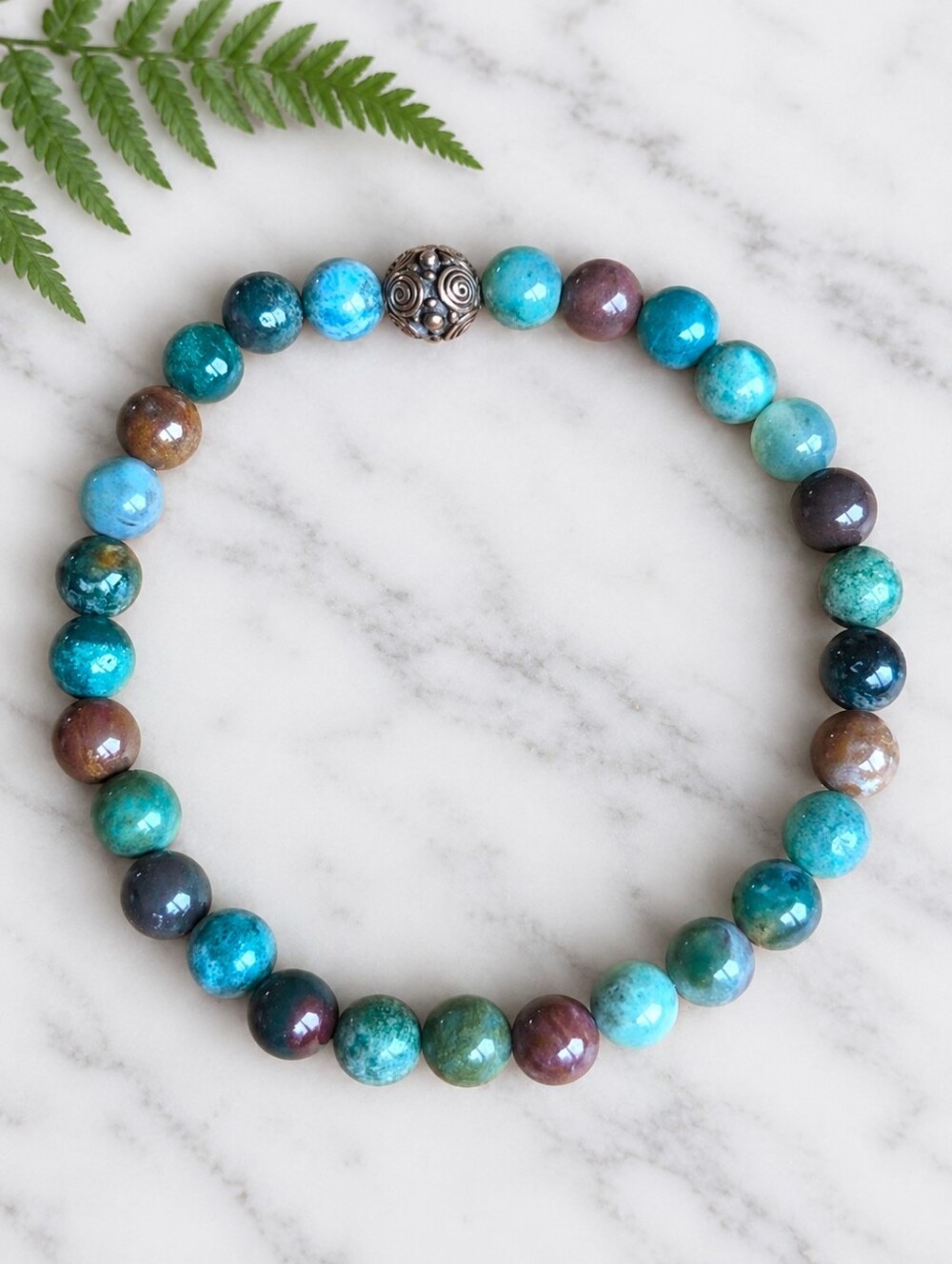 Indian Agate Beaded Stretch Bracelet | Handmade